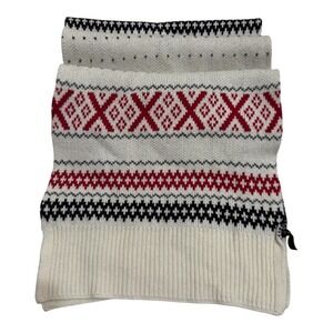 Talbots Knit Scarf Ivory Red Black Nordic Fair Isle ‎ Warm Winter Accessory